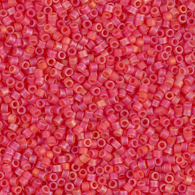 Miyuki Delica Bead 11/0 Seed Beads, Matte Transparent Red Orange AB, DB0856, 5 Grams
