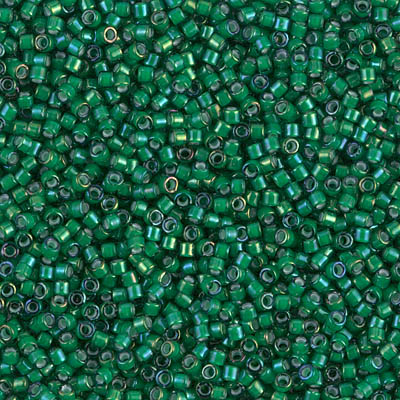 Miyuki Delica Bead 11/0 Seed Beads, White Lined Emerald AB, DB1788, 5 Grams