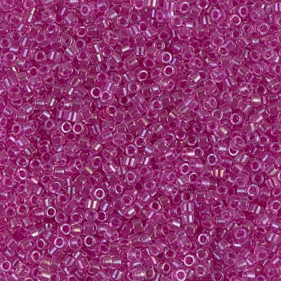 Miyuki Delica Bead 11/0 Seed Beads, Fuchsia Lined Crystal AB, DB0074, 5 Grams