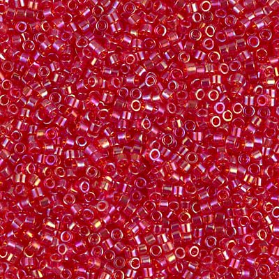 Miyuki Delica Bead 11/0 Seed Beads, Transparent Red AB, DB0172, 5 Grams